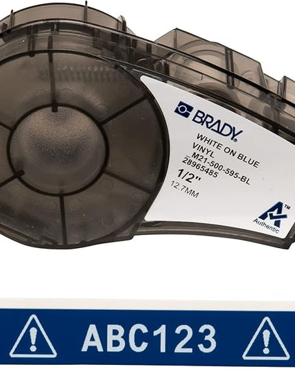 Brady Authentic (M21-500-595-BL) All-Weather Vinyl Label for Indoor/Outdoor ID, Lab and Equipment Labeling, White on Blue- For M210, M210-LAB, M211, BMP21-PLUS and BMP21-LAB Printers, .5" W, 21' L