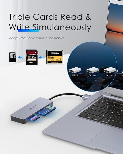 LENTION USB A Card Reader, 3-in-1 USB 3.0 to CF/SD/Micro SD Card Adapter, Read for SDXC, SDHC, MMC, RS-MMC, Micro SDXC, Micro SD, Micro SDHC and UHS-I Cards, CF Type I (CB-H12, Space Gray)