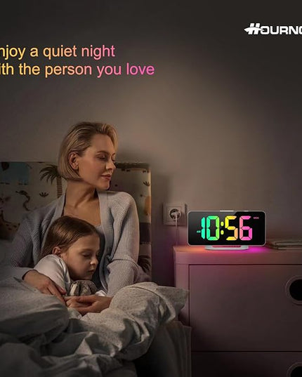 Hournor Digital Alarm Clock, LED Digital Clock for Bedrooms with 10 Color Changing Night Light, Adjustable Brightness, USB Charging Port, Bedside and Desk Clocks for Living Room Office (White)