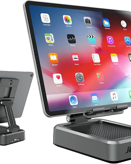 Jteman Wireless Bluetooth Speaker Tablet Stand, Adjustable with Bluetooth Speakers,Gifts for Women Men,Kitchen Gadget for Men,Compatible with Phones and Tablet (4.0-12.9'') - Graphite