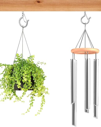 FSAH 48 PCS Q-Hanger Hooks, Screw Hooks for Outdoor String Lights, Safety Buckle Design Cup Eye Hook for Hanging Christmas Lights, Plants, Mounted on Wall Ceiling, Include 1 Wing Nut Driver, Silver