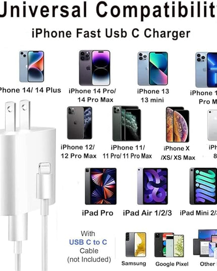iPhone Fast Charger, [MFi Certified] 20W USB C Fast Charger Block with 10FT Type-C to Lightning Cable, Super Fast Charging Compatible with iPhone 14/13/13 Pro/12/12 Pro/12 Pro Max/11/Xs Max/XR/X