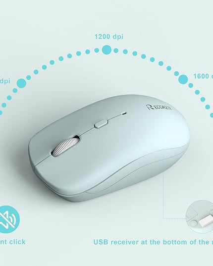 Wireless Keyboard and Mouse Combo, Full-Sized Wireless Keyboard and Adjustable DPI Mouse, 2.4GHz USB Receiver, Keyboard and Mouse for PC, Windows, Desktop, Laptop (Mint Green and White)