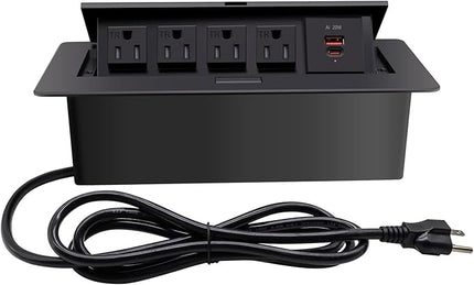 Pop Up Outlet;Pop up Power Strip; Embedded countertop;6.5 Feet 16AWG UL Cable 4 AC Outlets Max Power 1875w USB C PD 20W Fast Charging Used for Home Office Conference, etc (Black)