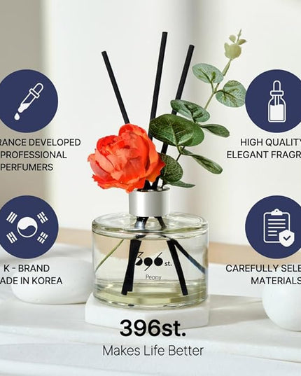 396 st. Peony Flower Reed Diffuser, Vanilla Lavender, 200ml(6.7oz) / Reed Diffuser Sets, Home Fragrance, Scented Oils, Home & Bathroom Décor