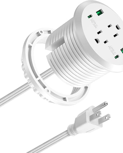 Desktop Power Grommet 3-inch Hole,40W Total Fast Charging Station, 2 PD 20W USB C Port,Flush-Mount Recessed Power Strip, 2 AC Outlets,4 USB Ports,in to The Top of Your Desk,6ft Cord