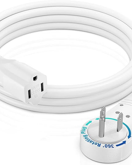 Maximm Cable 6 Feet 14Awg 360° Rotating Flat Plug Extension Cord/Wire, 3 Prong Grounded Wire, Heavy Duty Extension Cord - UL Certified - White