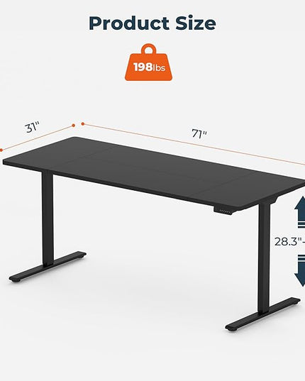 Dual Motor Standing Desk, Large Stand Up Desks, 71x31 Inches Electric Sit Stand Desks, 4 Memory Preset Adjustable Height Computer Table for Home Office with Splice Board (Black)