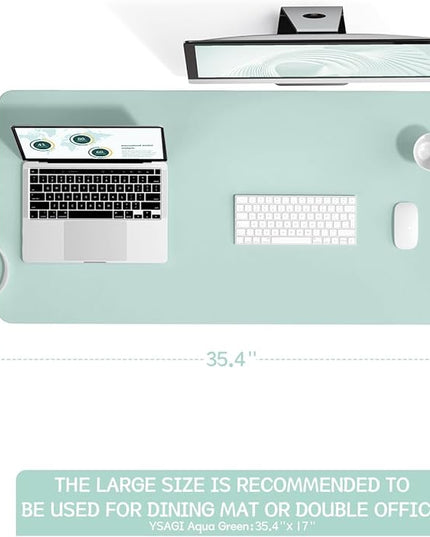 YSAGi Non-Slip Leather Desk Pad L Size, Waterproof Laptop Computer Desk Keyboard Mat, Table Protector Blotter Mat, Large Mouse Pad for Office/Work/Home/Decor(Mint Green, 35.4" x 17")