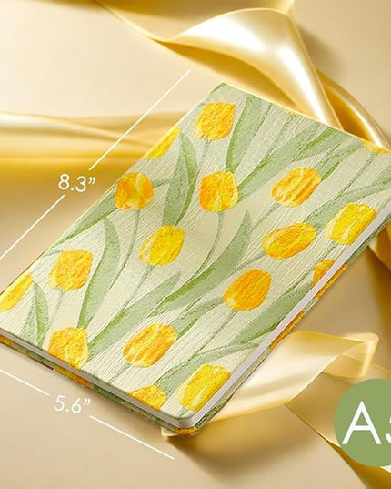 Tulip Gifts, Floral Journal, Cute Notebook, Embroidered Flower Cover, A5, Lined Paper, Wide Ruled, Hardcover, Lay Flat, Journal for Women, Pretty, Garden Journal, Tulips