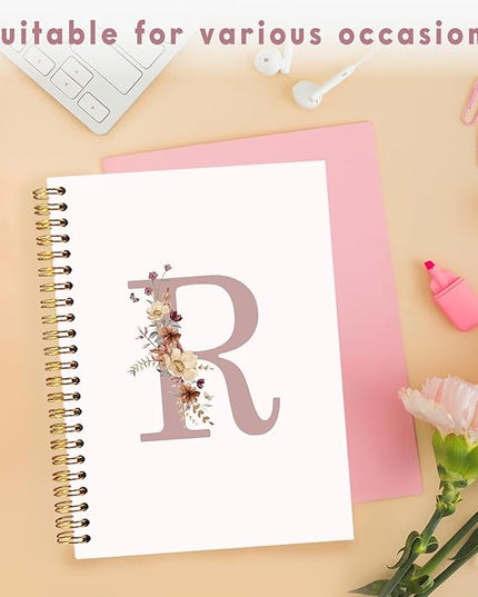 Lacama Pink Initial Letter R Notebook Journal, Customized Monogrammed Gifts, Aesthetic Wildflower Personalized Spiral Notebook, Birthday Gifts for Women, School Supplies, Office Supplies 5.5x8.3