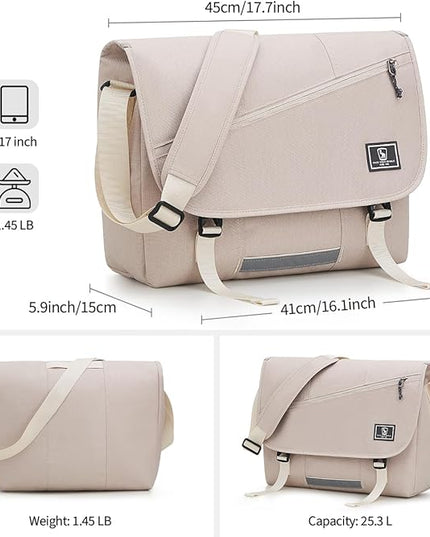 OIWAS Messenger Bag for Women, 17 Inch Laptop Crossbody Bags Men Casual Satchel Shoulder Bag College Travel Office Briefcase (White, 17 inch)