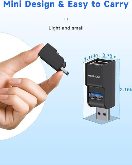 FORIDA 3 Ports USB Adapter, USB Hub with USB 3.0 and Double USB Adapter, Portable USB Splitter 1 in 3 Out for Keyborad, Mobile Hard Disk, U Disk, Camera, Mouse etc Laptop Accessories (Black)