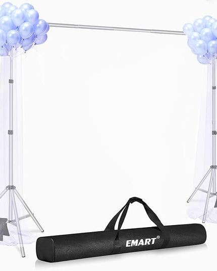 EMART Backdrop Stand 10x8.5ft(WxH) Photo Studio Adjustable Background Stand Support kit with 2 Crossbars, 8 Clamps, 2 Sandbags and Carry Bag for Parties, Events Decoration, Wedding, Photography-Silver