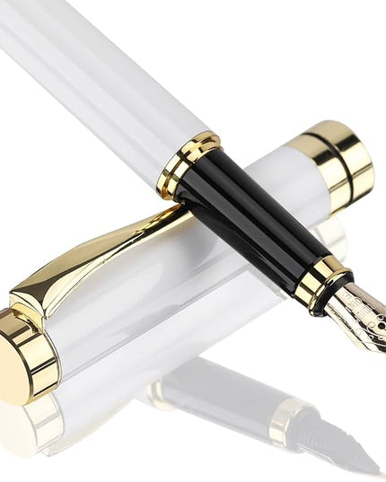 Tiankool Luxury Fountain Pen,Fine Nib, Exquisite Pen Gift Set for Men&Women-Includes 10 Ink Cartridges&Ink Converter- Nice Pens - White