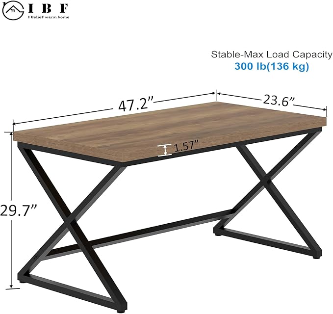 IBF 47 Inch Computer Desk, Rustic Home Office Desk for Writing, Industrial Wood Metal Executive Work Study Desk, Modern Simple PC Gaming Computer Table for Study Workstation, Rustic Oak