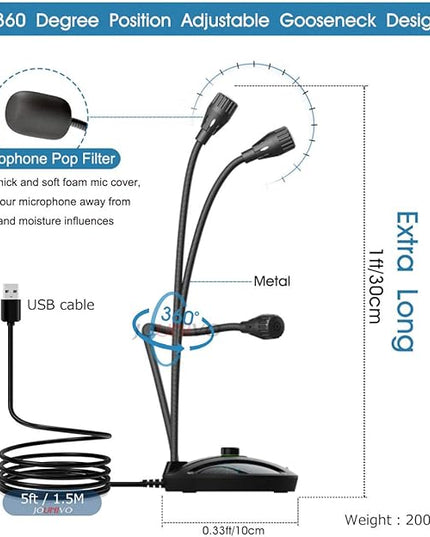 JOUNIVO USB Recording Microphone, Computer PC Podcast Condenser Cardioid Mic with Mute Button & LED Indicator for Laptop, Mac, PS4 - Vocal, Podcasting, Skype, YouTube, Streaming (JV603PRO)