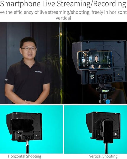 FEELWORLD TP10 10" Portable Foldable Teleprompter for Up to 11" Smartphone Tablet Prompter Phone DSLR Camera Video Record for Live Stream Interview Speech with Remote Control