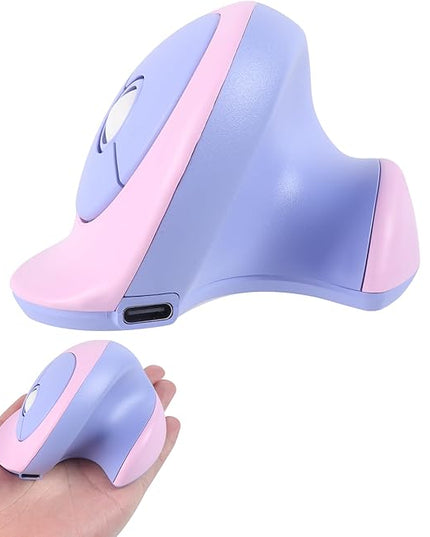 Wireless Mouse Ergonomic Vertical Mouse with Bluetooth & 2.4GHz USB Receiver 3 Buttons Rechargeable Silent Portable Optical USB Cordless Mice for Laptop PC Desktop Tablet Kids Adults Gifts (Purple)