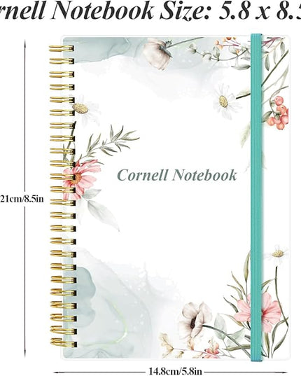 Yaridar A5 Cornell Notes Notebook - College Spiral Cornell Notebooks for Note Taking, Subject College Ruled Steno Pads for Office/School/Home, 5.8" x 8.5", Pink Flower