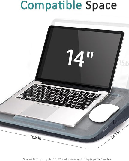 ISTUDYNITURE Portable Lap Desk with Cushion, Fits up to 15.6 inch Laptop, Laptop Stand with Device Ledge and Phone Holder, for Home Office (Grey, Small)