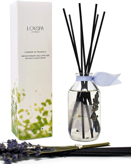 LOVSPA Reed Diffuser Set, Lavender De Provence Scented Oil Diffuser with Sticks, Home Fragrance Accessories for Bathroom Shelf Decor, Aroma Diffusers for Home or Office Desk, USA Made