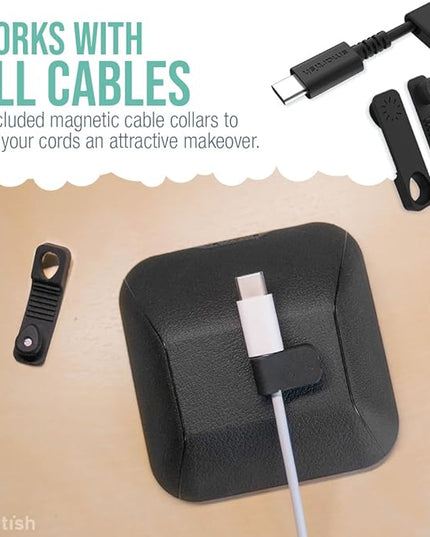 Smartish® Magnetic Cord Holder - Cable Wrangler Organizer Stocking Stuffer with Magnet Clips for Charger Management on Desktop, Nightstand for USB-C + Lightning - Black Tie Affair