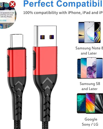 Durcord USB C Cable, Upgarded 2Pack 10ft USB Fast Charging 10 Feet Type C Charging Cord Cable, Fast Type C Charger Braided USB Cable Compatible with iPhone 15 Pro/Plus/Max/Android/Phone/Pad -Red