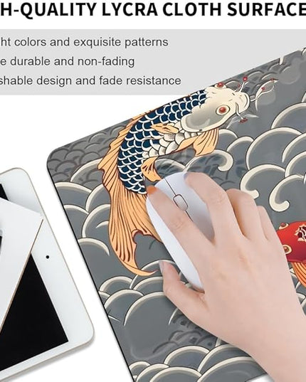 Koi Fish Japanese Tattoo Square Mouse pad, Texture, Waterproof, Anti Slip Rubber Base, Computer Mouse pad, Laptop Mouse pad