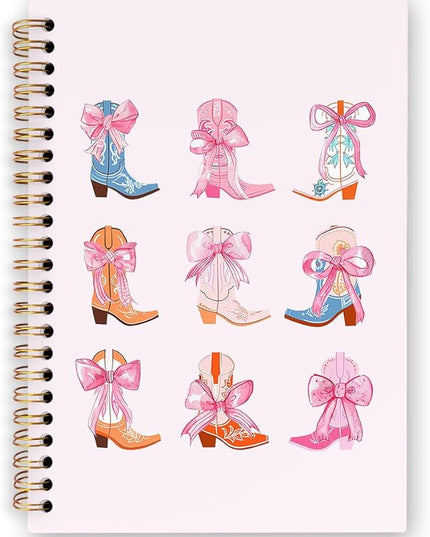 dvhdajed Coquette Western Spiral Notebook, Pink Cowgirl Boots Journaling Notebooks, Preppy Cowgirl Spiral Journal for Girls Women, Girly Western Office School Supplies Gifts, 5.5x8.3 In