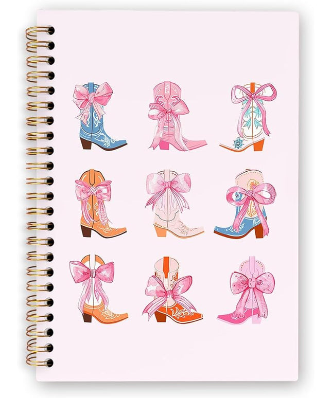 dvhdajed Coquette Western Spiral Notebook, Pink Cowgirl Boots Journaling Notebooks, Preppy Cowgirl Spiral Journal for Girls Women, Girly Western Office School Supplies Gifts, 5.5x8.3 In