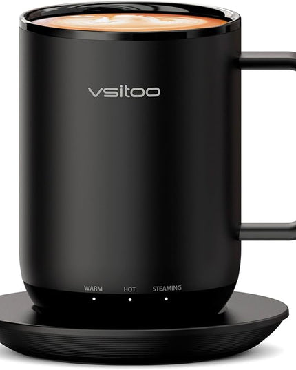 Vsitoo S3 Plus 14oz Heated Coffee Mug - Temperature Control Smart Mug with Mug Warmer, Auto-Sensing AI Heats Drinks to 120-150°F Hands-Free.Ideal for Home/Office/Gifts，Black