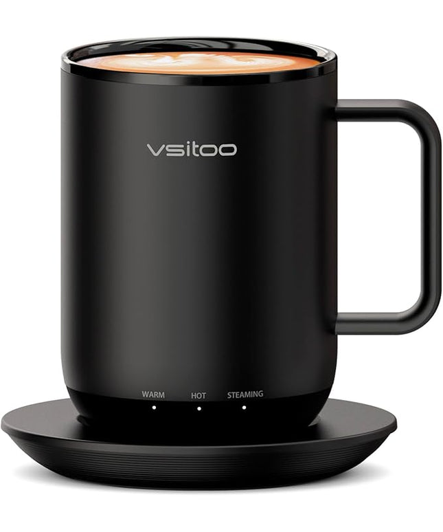 Vsitoo S3 Plus 14oz Heated Coffee Mug - Temperature Control Smart Mug with Mug Warmer, Auto-Sensing AI Heats Drinks to 120-150°F Hands-Free.Ideal for Home/Office/Gifts，Black