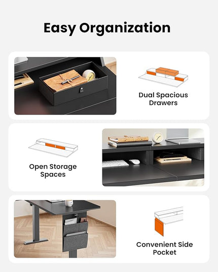ErGear L Shaped Electric Standing Desk, 63" Ergonomic Corner Height Adjustable Desk with Drawers, Sit Stand Computer Table with Storage for Work Office Home, Black