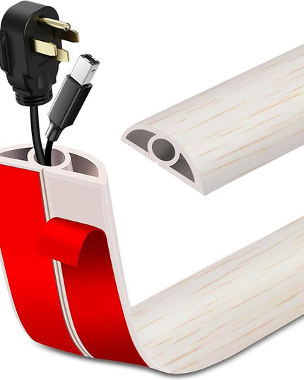 Floor Cord Cover Self Adhesive Cord Hider Floor Extension Cord Covers for Floor Power Cord Protector Cable Management Prevent Cable Trips Cable Cavity 0.32" W x 0.32" H (Beige Wood, 20Ft)