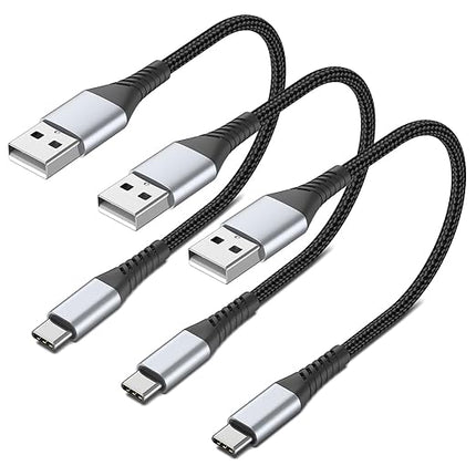 6 inch USB C Cable Short, 0.5ft 3-Pack USB A to USB C Cable Braided USB Type C Fast Charging Cable C Type Charger Cord for Samsung Galaxy S24 S23 Note 20, Moto G8, Google Pixel, iPhone 15 16 Pro Max
