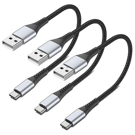 Short USB C Cable 1FT, 3-Pack USB A to USB C Cord 1 Foot USB C Charger Cable Fast Charging Braided USB Type C Short Cable for iPhone 16 15 Pro Max, Samsung Galaxy S24 S23, Moto G8, Google Pixel