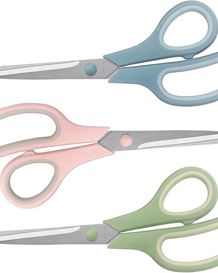 LONGKEY Scissors 8.5 Inch scissors all purpose Bulk Set of 3, Scissors for Office Home School Craft Supplies, Soft Comfort-Grip Right/Left Hand