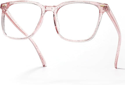 MACJERO Oversized Square Blue Light Blocking Glasses for Women Men, Anti-Fatigue Computer Monitor Gaming Glasses Reduce Eye Strain(Pearl Pink)