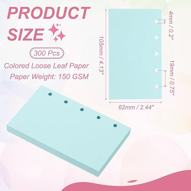 PATIKIL Colored Loose Leaf Paper, 4.1" x 2.5"(A8) 300 Sheets 5 Holes Punched 150GSM Blank Binder Refill Paper Supplies for Office Note Taking Teacher Planner Journal Notebook, Blue