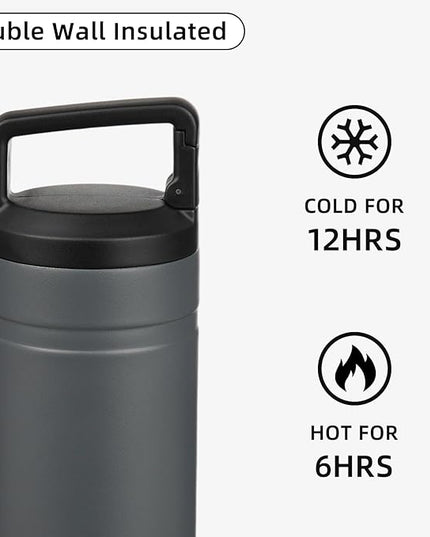 BJPKPK Insulated Water Bottle with 2 Lids,20 oz Double Wall Stainless Steel Vacuum Tumbler Travel Coffee Mug,Wide Mouth Thermal Cup,Grey