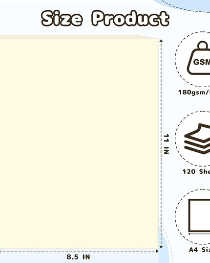 120 Sheets Cardstock 8.5x11, 65lb Cream Card Stock, Cream Construction Paper, 180gsm Thick Printer Paper for Printing, Painting, Card Making, Kids School Supplies,Party Decorations