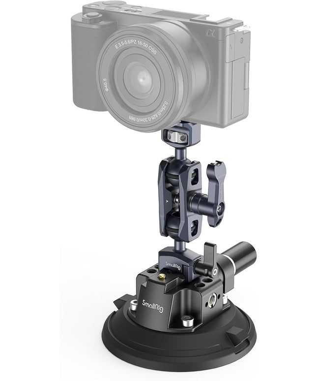 SMALLRIG 4" Camera Suction Mount with Ball Head Magic Arm, Car Mount for Lightweight Camera/Action Camera/Phone, Air Pump Vacuum Suction Cup, Max Load 3kg/6.6 Pound - 4236