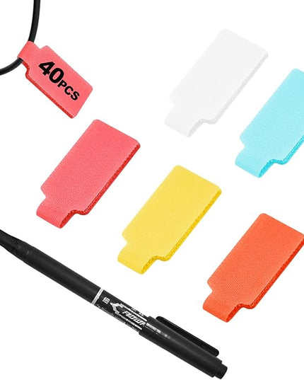 40 Pack Cable Labels Tags, Multi-Color Write On Wire Cord Tags and Charger Labels Waterproof for Cable Management and Identification Electronics (Rectangular)