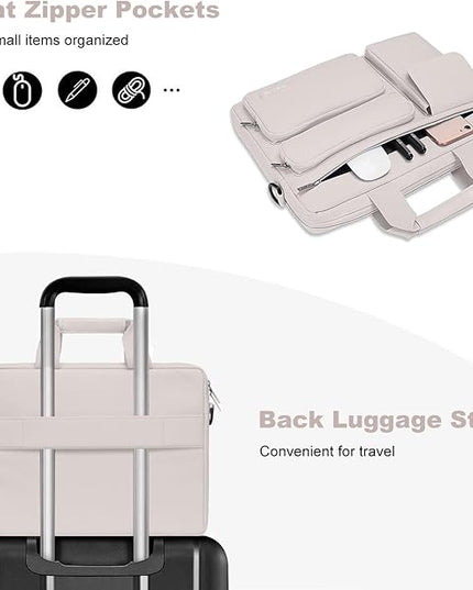 MOSISO Laptop Shoulder Bag 15.6 inch, 15-15.6 inch Computer Bag Compatible with MacBook Pro 16 inch, HP, Dell, Lenovo, Notebook with 2 Raised&1 Flapover&1 Horizontal Pocket&Handle&Belt, Stone Gray