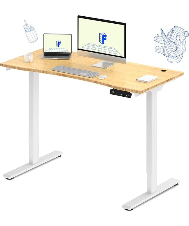 FLEXISPOT E3 Bamboo Dual Motor Electric Standing Desk 48 x 24 Sit Stand Up Desk, Holds 220 lbs, Adjustable Height w/ Memory Presets, Solid Bamboo Curved Desktop & White Frame, Ships in 2 Boxes