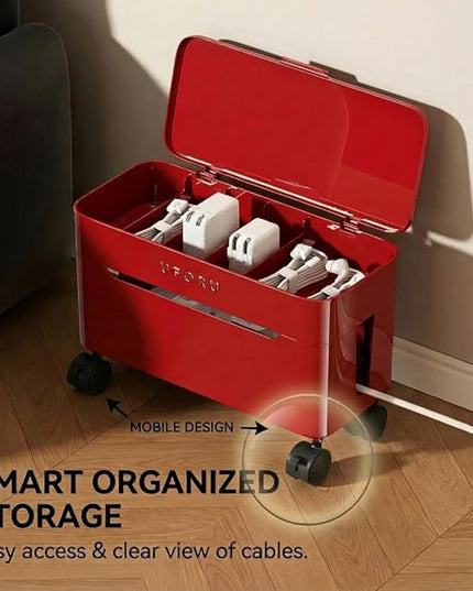 2-Tier Rolling Cable Management Box with Wheels (Large) – Mobile Power Strip Hider & Cord Organizer – Under Desk Wire Concealer & Charging Station Organizer – Baby & Pet Proof Safety (Matcha Green)