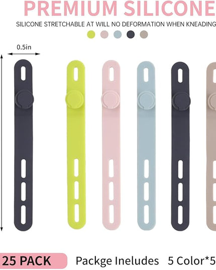 Oligei 25 Pcs Silicone Cable Ties, Cable Ties Reusable, High Elasticity Cord Wraps for Electrical Cords, Cord Organizer for Earphone, Phone Charger(Colorful)
