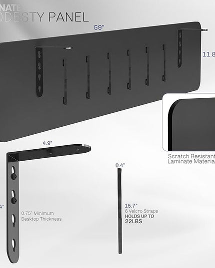 VIVO Laminate 59 x 12 inch Modesty Panel for Office Desk, 3 Configuration Options, Cable Management Organizer, Black, PP-LM60-B