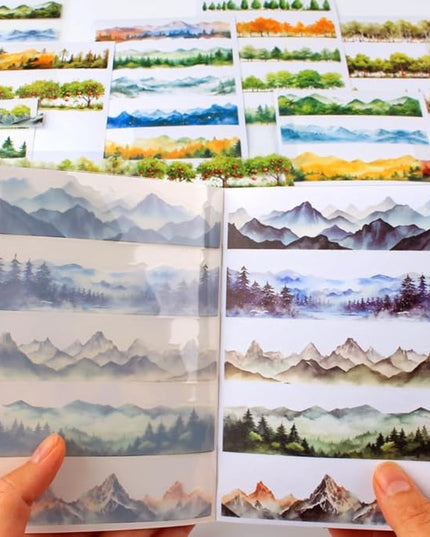 20 Sheets Nature Landscape Pre-Cut Journaling Stickers Book for Junk Journaling, Scrapbooking, Collage, Planner, Album, Transparent PET and Washi Stickers for Adults